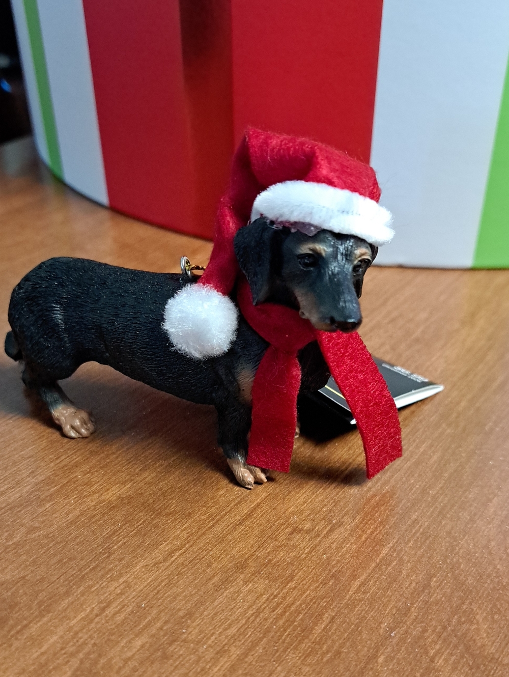 Dachshund Dog Ornament with Red Santa Hat and Scarf/ Bundle Only